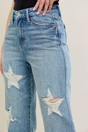 Judy Blue Full Size High Waist Rigid Magic Star Shaped Destroy 90's Straight Jeans Plus Size | Jeans Daverri Fashions