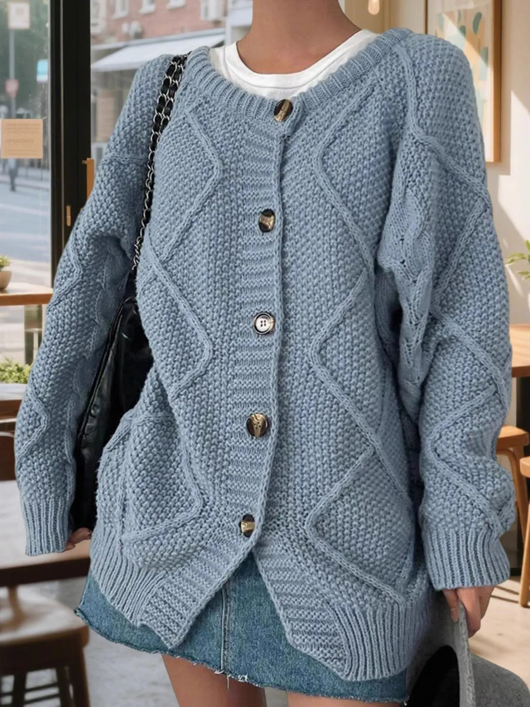 Button-Front Long Sleeve Cardigan | Cardigans Daverri Fashions
