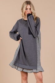 Ces Femme Striped Patchwork Round Neck Terry Sweatshirt Dress