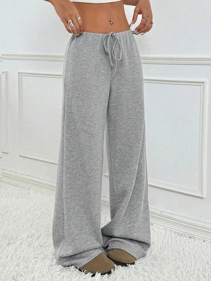 Gray Striped Wide Leg Drawstring Pants | Loungewear Pants Daverri Fashions