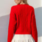 Double Take Full Size Bow Cable-Knit Round Neck Sweater - DAVERRI FASHIONS