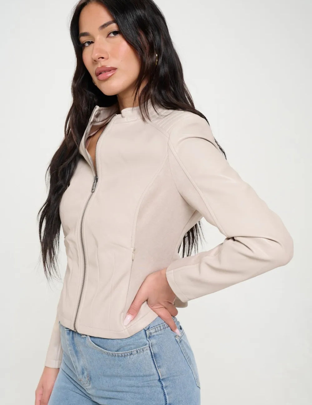 Coalition LA Zip Up Vegan Leather Moto Jacket | Jackets Daverri Fashions