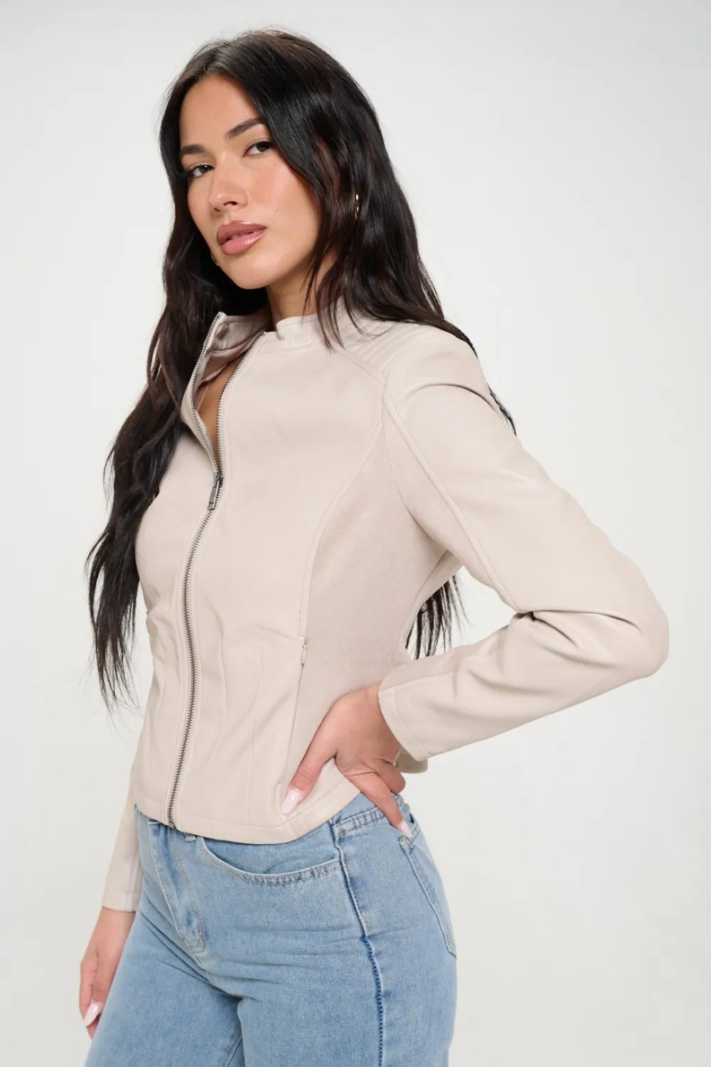 Coalition LA Zip Up Vegan Leather Moto Jacket Jackets