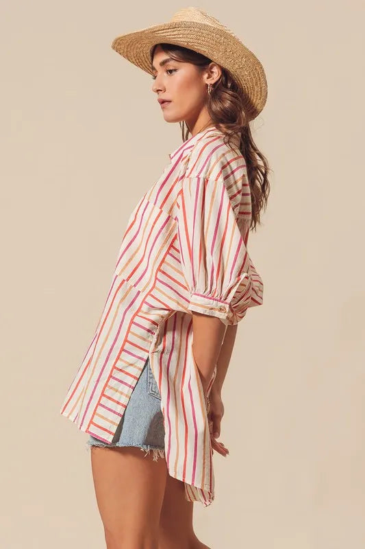 SO ME Multicolored Stripe Button Down Shirt