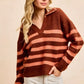 BiBi Striped Sweater Top with Collar Stitched Details - DAVERRI FASHIONS