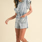Annie Wear Elastic Waistband Short Sleeve Denim Romper Denim Rompers