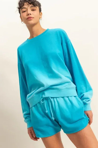 HYFVE Aqua Blue Dip Dye Long Sleeve Sweatshirt - DAVERRI FASHIONS