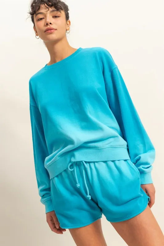HYFVE Aqua Blue Dip Dye Long Sleeve Sweatshirt Sweatshirts