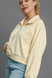 Umgee Full Size Half Zip Cropped Sweatshirt Plus Size | Daverri Fashions
