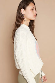 POL Cable-Knit Peace Patch Dropped Shoulder Sweater | Sweaters Daverri Fashions