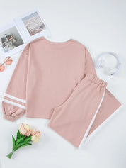 Daverri Fashions pink striped lounge set with elastic waistband and long sleeves