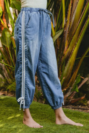 BiBi Striped Tape Details With Bot Tied Point Elastic Waist Jeans | Jeans Daverri Fashions
