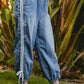 BiBi Striped Tape Details With Bot Tied Point Elastic Waist Jeans Jeans