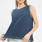 Umgee sleeveless fringe hem denim top in blue with frayed edges