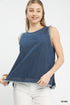 Umgee sleeveless fringe hem denim top in blue with frayed edges