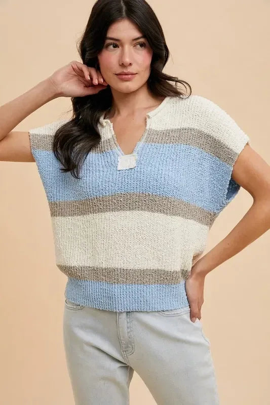 Annie Wear Low Gauge Color Block Textured Sweater Top - DAVERRI FASHIONS