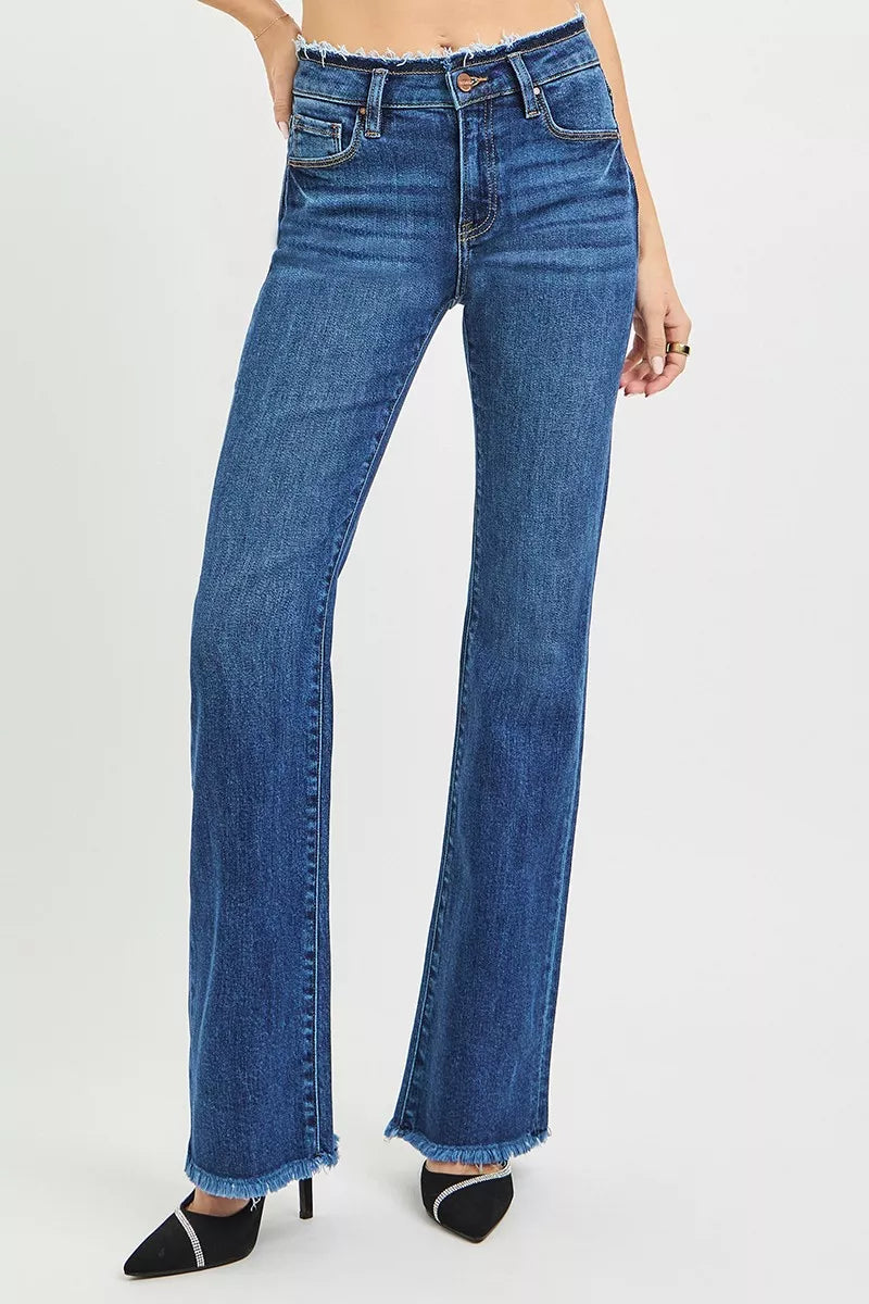 Blue Risen mid-rise bootcut frayed hem denim jeans plus size