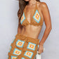 POL Crochet Halter Neck Cami and Skirt Sweater Set Mustard One Size Outfit Sets