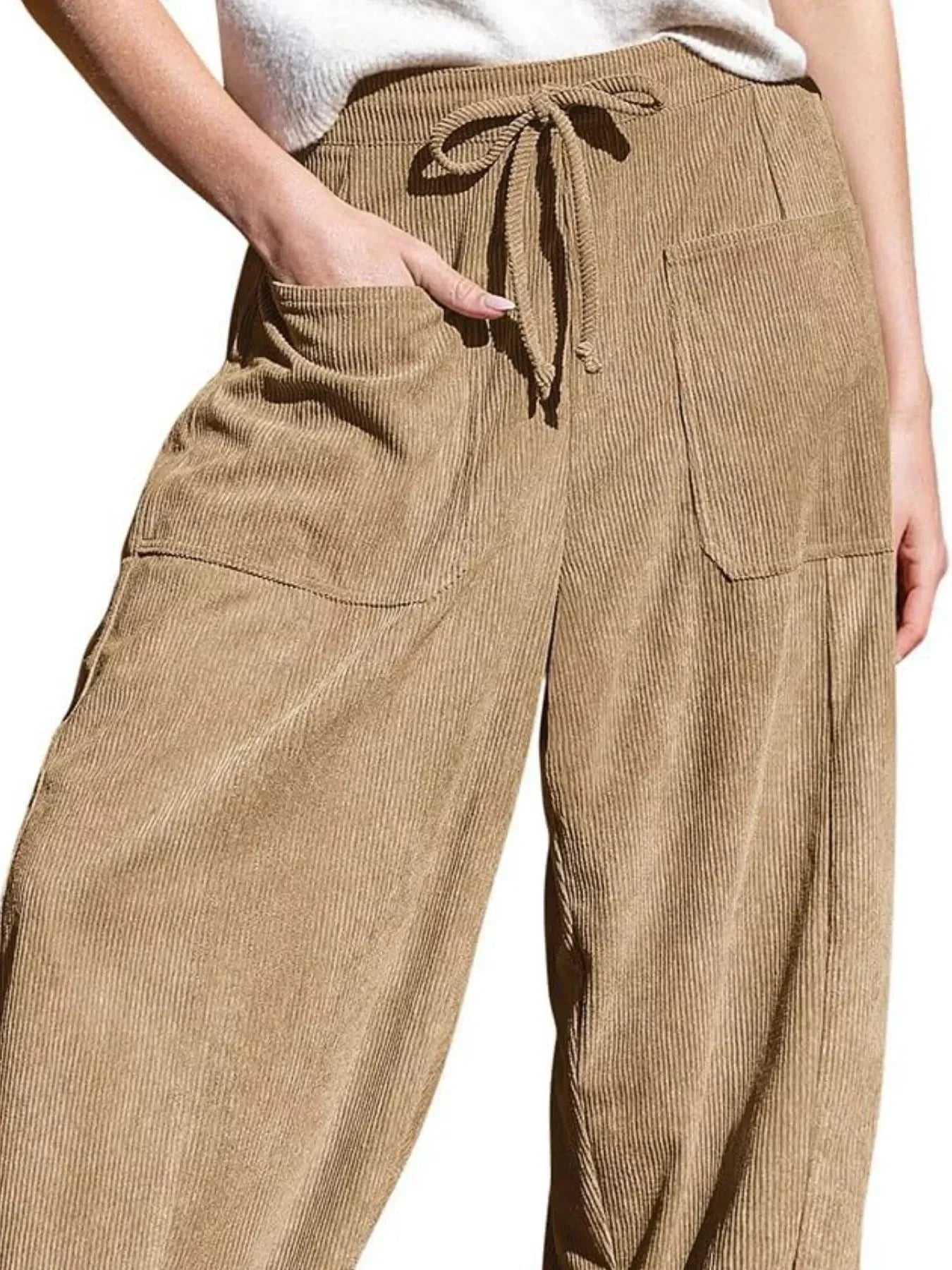 Daverri Fashions Casual Corduroy Wide Leg Pants with Pockets - DAVERRI FASHIONS