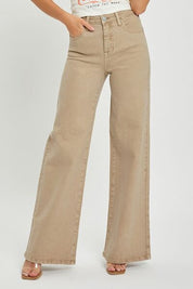 RISEN Tummy Control High Rise Wide Leg Jeans Plus Size Tan Jeans