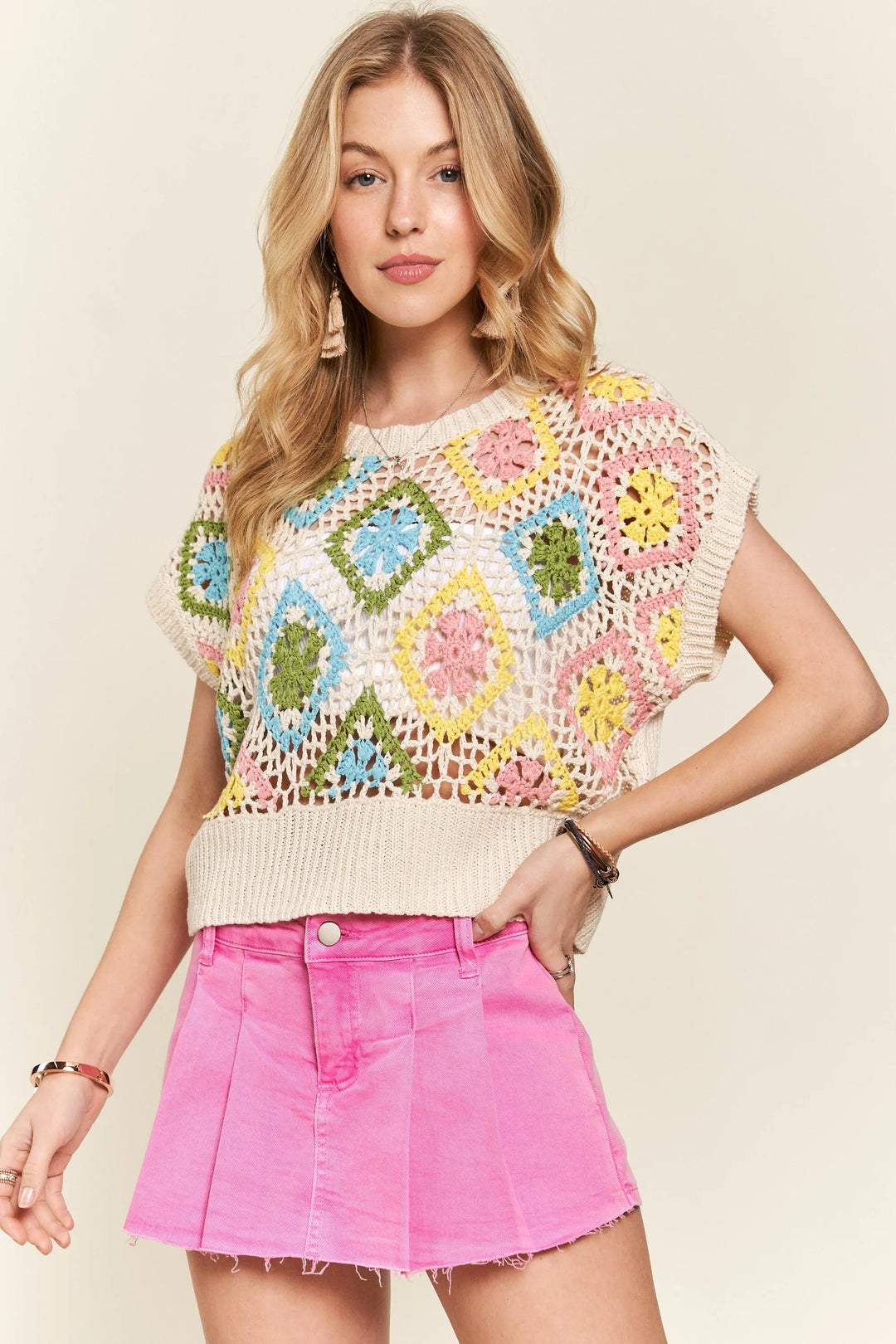 ADORA Multicolor Crochet Top | Sweaters Daverri Fashions