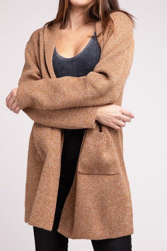 Zenana Hooded Cardigan Sweater DEEP CAMEL Cardigans