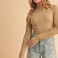 Aemi+Co Mock Neck Ribbed Knit Top with Crochet Sleeve - DAVERRI FASHIONS
