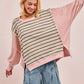 BiBi Stripe Mixed Top With Cut Edge And Reverse Outseam - DAVERRI FASHIONS