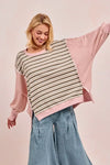 BiBi Stripe Mixed Top With Cut Edge And Reverse Outseam - DAVERRI FASHIONS