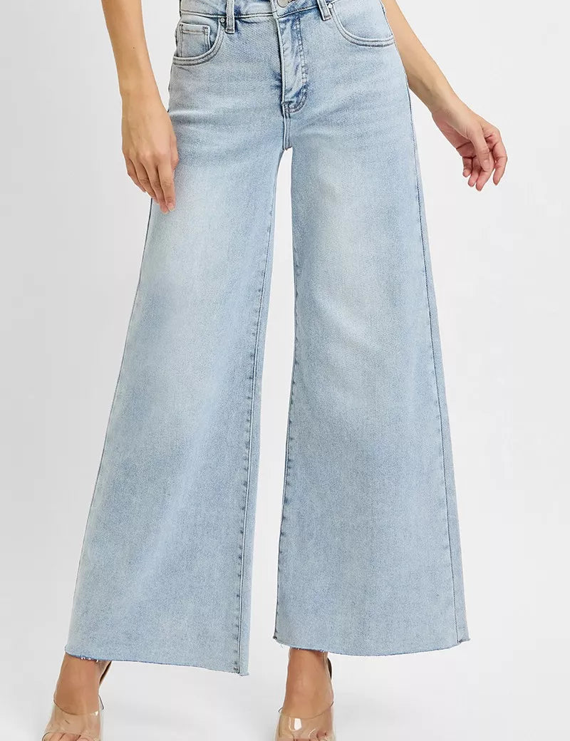 RISEN Full Size High Rise Ankle Wide Palazzo Jeans Plus Size | Jeans Daverri Fashions