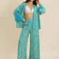 Open Front Printed Top and Pants Set - DAVERRI FASHIONS