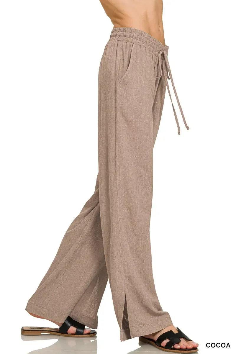 Zenana Linen Drawstring Pants Cocoa - DAVERRI FASHIONS