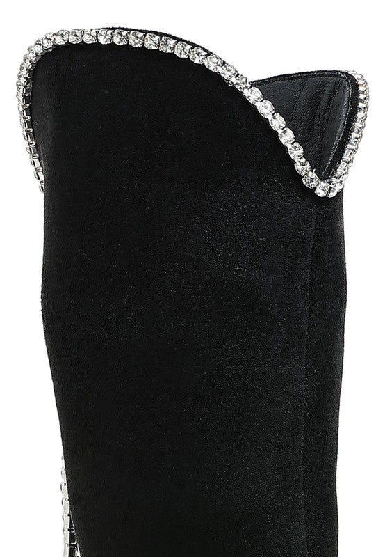 Ashipa Diamante Chain Detail Calf Boots | Boots Daverri Fashions