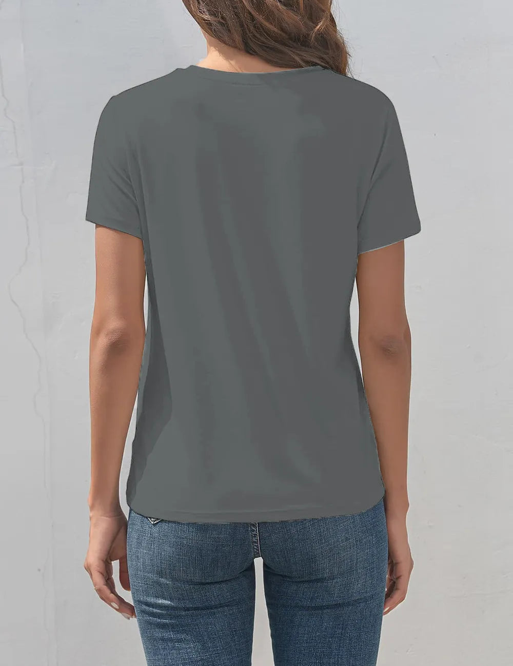 Dark gray SMILE v-neck short sleeve relaxed fit t-shirt