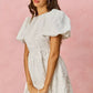 White SO ME floral jacquard mini dress with puffed sleeves