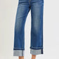 RISEN Mid Rise Ankle Straight Jeans with Cuffed Hem - DAVERRI FASHIONS