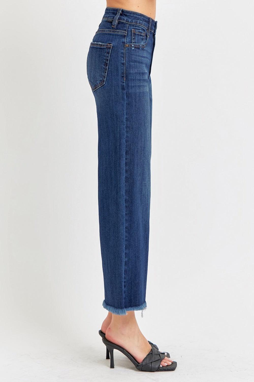 High Rise Raw Hem Cropped Wide Leg Jeans Bottoms