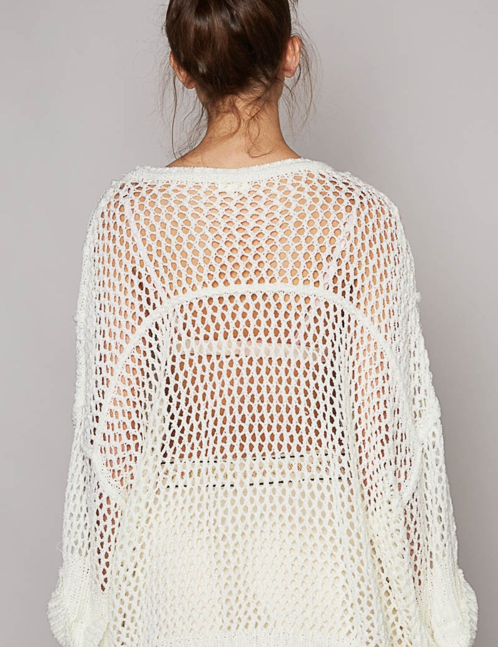 POL Openwork Long Sleeve Knit Cover Up