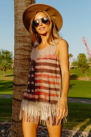 BiBi American Flag Print Knit Sleeveless Top | Tank Tops Daverri Fashions
