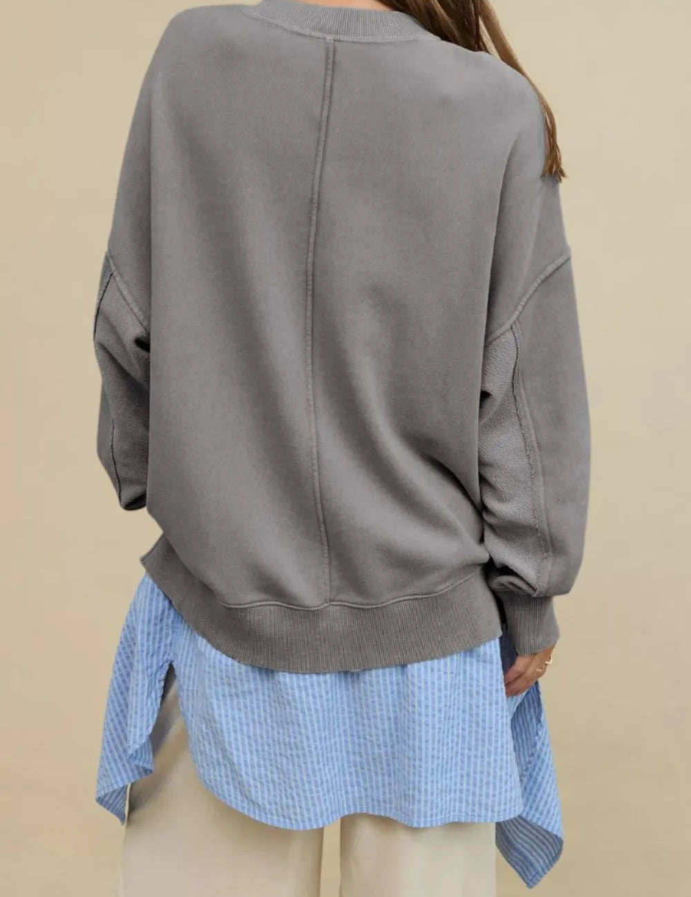 Side Slit Round Neck Long Sleeve Sweatshirt | Sweatshirts Daverri Fashions