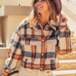 BiBi Brushed Plaid Crop Jacket with Pockets Jackets