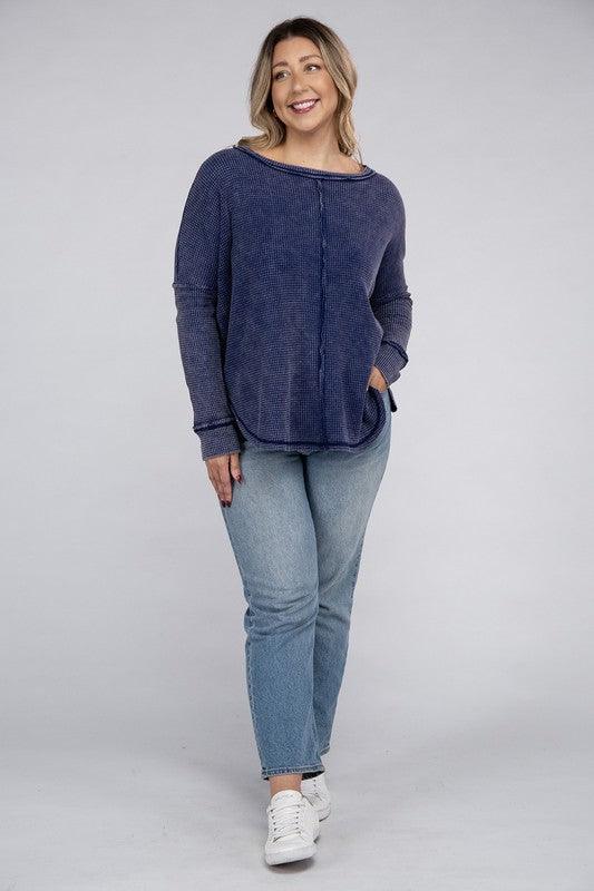 Plus Long Sleeve Cotton Waffle Knit Top Shirts & Tops