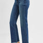 RISEN Tummy Control High Rise Crop Straight Raw Cut Hem Jeans - DAVERRI FASHIONS