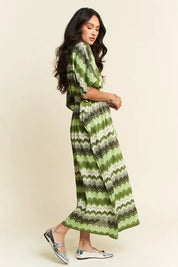 Davi & Dani Multi Color Wavy Tie Waist Flowy Sleeve Dress | Daverri Fashions