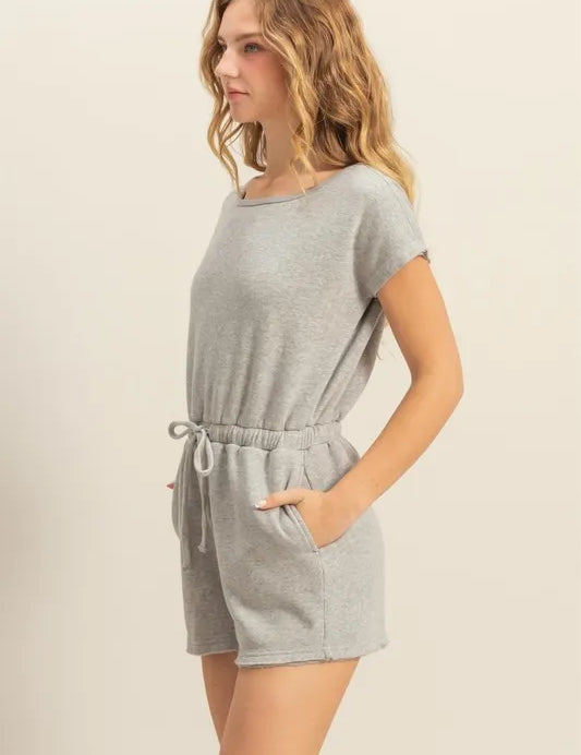 HYFVE Round Neck Short Sleeve Drawstring Waist Romper | Rompers Daverri Fashions
