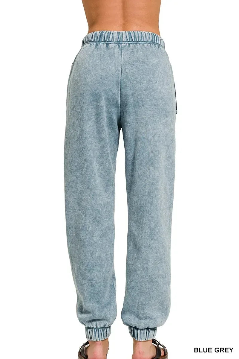 Zenana Acid Wash Fleece Sweatpants with Pockets - DAVERRI FASHIONS