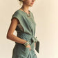 Davi & Dani Acid-Washed Waffle Knit Cuffed Sleeves Romper Rompers