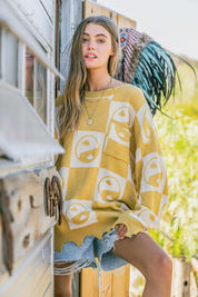 And The Why Checkerboard Sweater with Yin Yang Pattern | Sweaters Daverri Fashions
