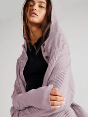 Waffle-Knit Dropped Shoulder Hooded Jacket | Jackets Daverri Fashions