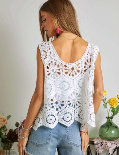 ADORA White Crochet Wide Strap Knit Cover Up Cover-Ups